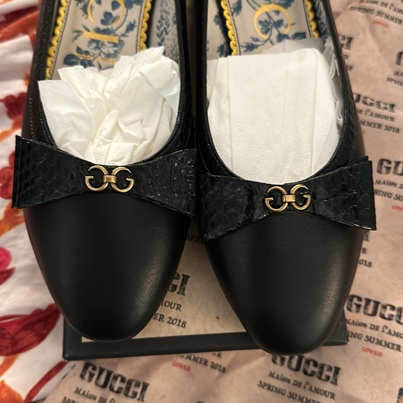 GUCCI NIB Malaga Kid / Elaphe Radiata Lux Black Ballet Flats Size 40 - Picture 2 of 5